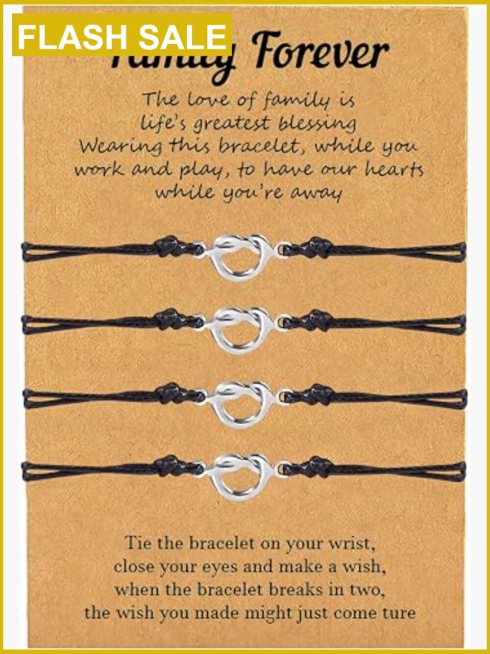 Matching Family Knot Bracelets Set of 4 Adjustable Link Bracelet Heart Charms